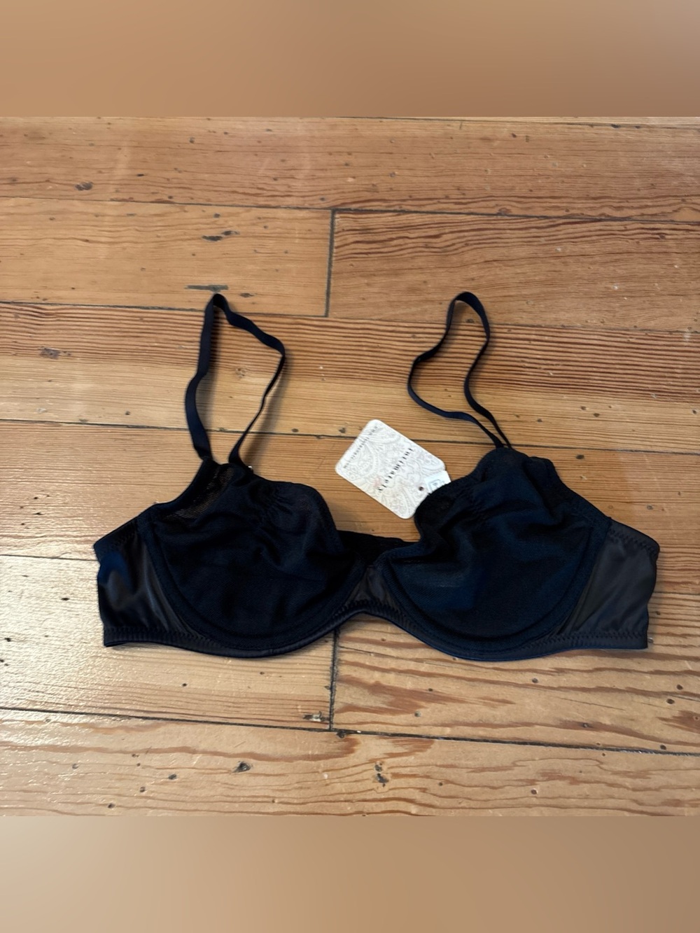 Free People Intimately Heartthrob Sheer Mesh Wired Bra Black XS $48 NEW